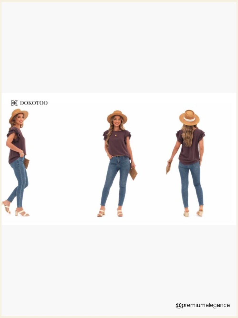 Ruffle Cap Sleeve Blouse Tunic Top Summer Casual Crew Neck Button Down - Picture 6 of 7